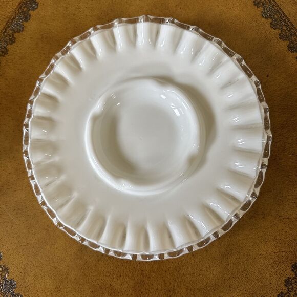 Vintage FENTON silver crest White milk glass ashtray Collectible - Picture 1 of 3